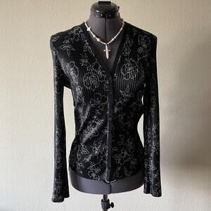 90s vintage black pleated floral top downtown girl | size s